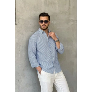 Erkek İnce Çizgili Gofre Kumaş Rahat Kalıp Gömlek