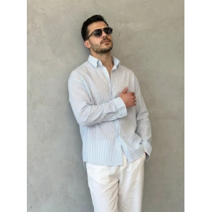 Erkek İnce Çizgili Gofre Kumaş Rahat Kalıp Gömlek