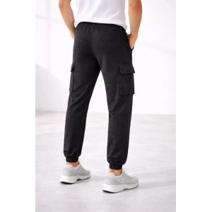 Erkek Jogger Eşofman Altı Regular Fit , Kargo Cepli, Lastikli Paça, Günlük Spor Pantolon - Füme
