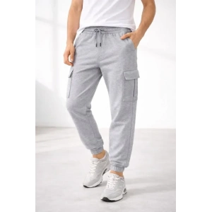 Erkek Jogger Eşofman Altı Regular Fit , Kargo Cepli, Lastikli Paça, Günlük Spor Pantolon - Gri