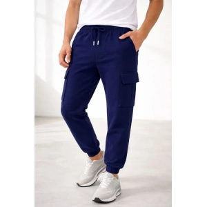 Erkek Jogger Eşofman Altı Regular Fit , Kargo Cepli, Lastikli Paça, Günlük Spor Pantolon - Lacivert