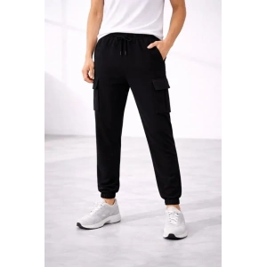 Erkek Jogger Eşofman Altı Regular Fit , Kargo Cepli, Lastikli Paça, Günlük Spor Pantolon - Siyah