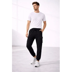 Erkek Jogger Eşofman Altı Regular Fit , Kargo Cepli, Lastikli Paça, Günlük Spor Pantolon - Siyah