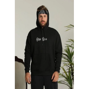 Erkek Kapşonlu Sweatshirt – Oversize Üç İplik Şardonlu Hoodie, “Other Lives” Ön - Arka Baskılı, Kanguru Cepli, Kışlık Rahat Günlük Stil - Siyah