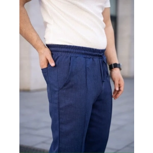 Erkek Keten Cepli Çıma Dikişli Jogger Buggy Pantalon Rahat Kalıp - Lacivert