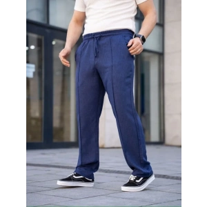 Erkek Keten Cepli Çıma Dikişli Jogger Buggy Pantalon Rahat Kalıp - Lacivert