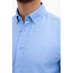 Erkek KETEN Kumaş Oversize Uzun Kollu Rahat Kalıp Gömlek - Açık Mavi