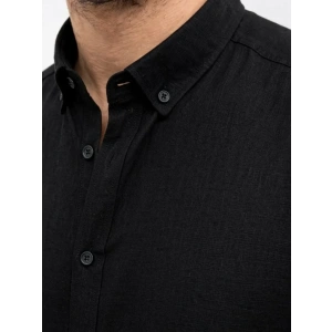 Erkek KETEN Kumaş Oversize Uzun Kollu Rahat Kalıp Gömlek - Siyah