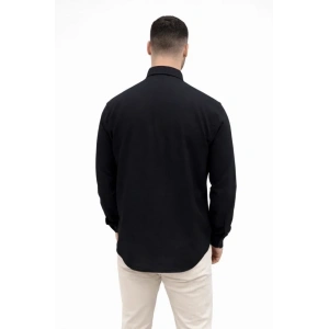 Erkek KETEN Kumaş Oversize Uzun Kollu Rahat Kalıp Gömlek - Siyah