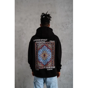 Erkek Kilim Desen Kapüşonlu - Siyah