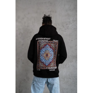 Erkek Kilim Desen Kapüşonlu - Siyah