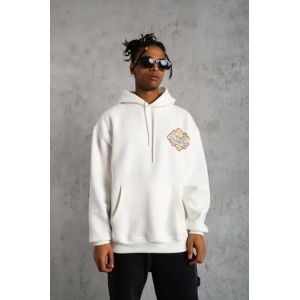 Erkek Kilim Desen Kapüşonlu Sweat- Beyaz