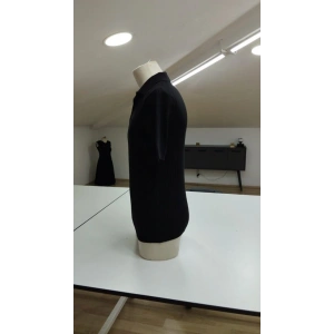 Erkek Kısa Kollu Yakalı çizgi Desenli Triko Bluz