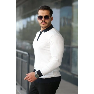 Erkek Kol Ve Yaka Detaylı Uzun Kollu Triko
