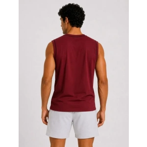 Erkek Kontrast Biyeli Kolsuz Atlet Bisiklet Yaka Yazlık Basic Atlet - Bordo