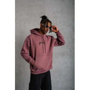 Erkek Kordon İpli Baskılı Kapüşonlu Sweatshirt - Gül Kurusu
