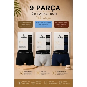 Erkek Likralı Pamuklu Nefes Alan Penye 9 Adet Boxer - Siyah - Gri - Lacivert