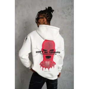 Erkek Maske Baskılı Kapüşonlu Sweat - Beyaz