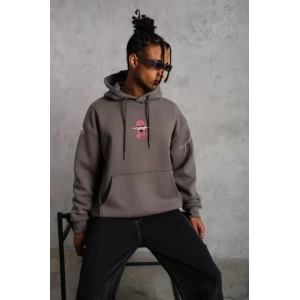 Erkek Maske Baskılı Kapüşonlu Sweat - Gri