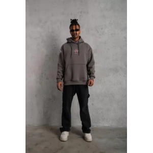 Erkek Maske Baskılı Kapüşonlu Sweat - Gri