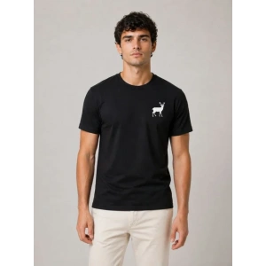 Erkek Minimal Geyik Logolu Tişört Bisiklet Yaka Kısa Kol Yazlık T-Shirt - Siyah