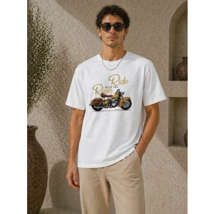 Erkek Motosiklet Baskılı Tişört Bisiklet Yaka Kısa Kol Yazlık T-Shirt - Beyaz