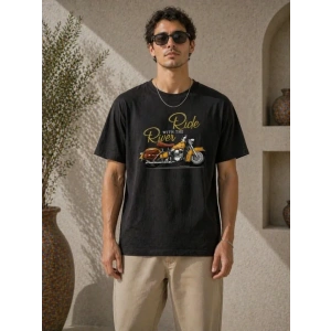 Erkek Motosiklet Baskılı Tişört Bisiklet Yaka Kısa Kol Yazlık T-Shirt - Siyah