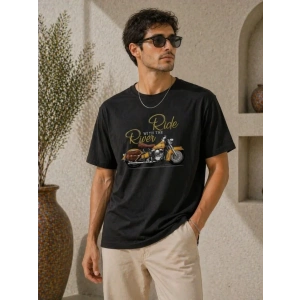 Erkek Motosiklet Baskılı Tişört Bisiklet Yaka Kısa Kol Yazlık T-Shirt - Siyah