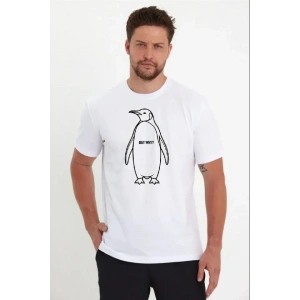 Erkek Nihilist Penguen Özel Tasarım Oversize Bisiklet Yaka Tişört - Beyaz