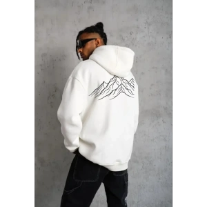 Erkek Nihilist Penguen Özel Tasarım Oversize Kapüşonlu Sweatshirt - Beyaz