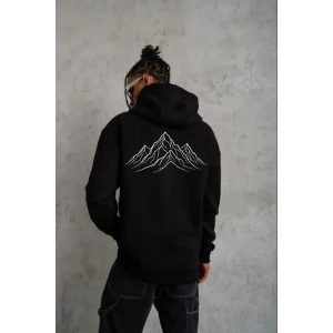 Erkek Nihilist Penguen Özel Tasarım Oversize Kapüşonlu Sweatshirt - Siyah