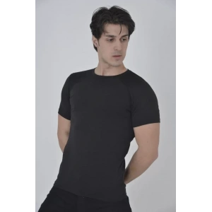 Erkek Omuz Fileli Slim Fit T-shirt - Siyah