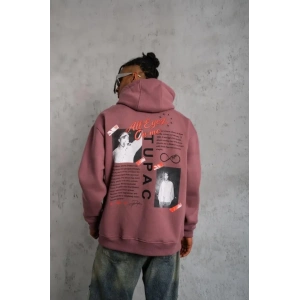 Erkek Ön Arka Baskılı Kapşonlu Sweat - Gül Kurusu