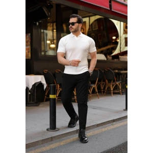 Erkek Örgü Desen Yakalı Kısa Kollu Triko Tişört