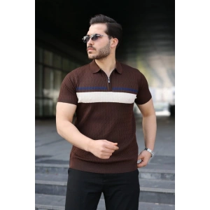 Erkek Örgü Desenli Renkli Kısa Kollu Triko Tişört