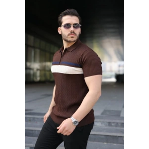 Erkek Örgü Desenli Renkli Kısa Kollu Triko Tişört