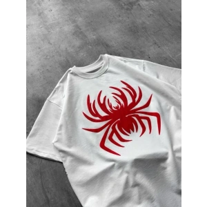 Erkek Örümcek Baskılı Tişört Kısa Kollu Bisiklet Yaka T-Shirt - Beyaz