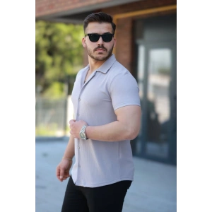 Erkek Ottoman Kumaş Apaj Yaka Kısa Kollu Gömlek