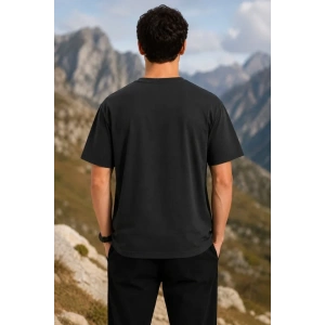 Erkek Outdoor Pusula Dağ Baskılı Kısa Kollu Oversize T-Shirt - Siyah