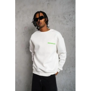 Erkek Oversize Sweatshirt – Beyaz Renk  Ön Ve Sırt Baskılı, Üç İplik İçi Pamuklu Kumaş, Rahat Kalıp, Ribanalı Kışlık Sweat  Winagain Polizei Serisi - Beyaz