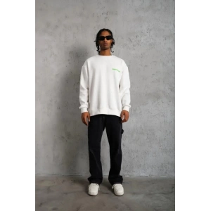 Erkek Oversize Sweatshirt – Beyaz Renk  Ön Ve Sırt Baskılı, Üç İplik İçi Pamuklu Kumaş, Rahat Kalıp, Ribanalı Kışlık Sweat  Winagain Polizei Serisi - Beyaz