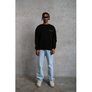 Erkek Oversize Sweatshirt – Siyah Renk  Ön Ve Sırt Baskılı, Üç İplik İçi Pamuklu Kumaş, Rahat Kalıp, Ribanalı Kışlık Sweat  Winagain Polizei Serisi - Siyah