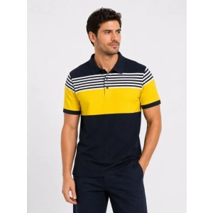 Erkek Pike Kumaş Çizgili Polo Yaka Tişört Kısa Kol Yazlık T-Shirt - Lacivert