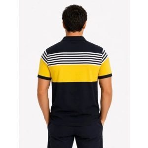 Erkek Pike Kumaş Çizgili Polo Yaka Tişört Kısa Kol Yazlık T-Shirt - Lacivert
