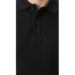 Erkek Pike Kumaş Düğmeli Yaka Regular Fit Günlük Kısa Kol Tişört T-shirt - Siyah