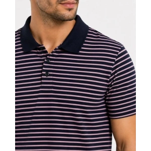 Erkek Pike Kumaş Gül Kurusu Çizgili Polo Yaka Tişört Kısa Kol T-Shirt - Siyah
