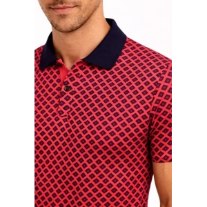 Erkek Pike Kumaş Polo Yaka Desenli Tişört Kısa Kol Yazlık T-Shirt - Kırmızı