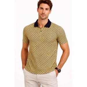 Erkek Pike Kumaş Polo Yaka Desenli Tişört Kısa Kol Yazlık T-Shirt - Sarı