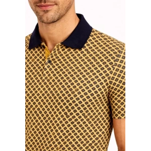 Erkek Pike Kumaş Polo Yaka Desenli Tişört Kısa Kol Yazlık T-Shirt - Sarı