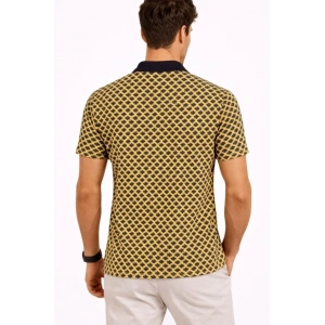 Erkek Pike Kumaş Polo Yaka Desenli Tişört Kısa Kol Yazlık T-Shirt - Sarı